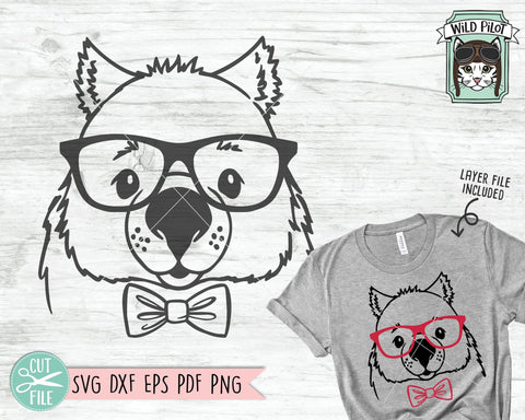 Wombat svg file, Wombat with Glasses Bowtie svg, Wombat cut file, Animal Face SVG, Cute Boy Wombat svg, Australian Animals svg file, Eyeglasses SVG SVG Wild Pilot 