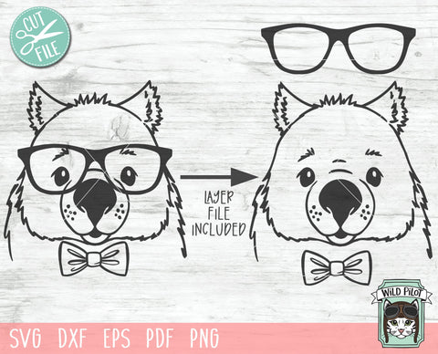 Wombat svg file, Wombat with Glasses Bowtie svg, Wombat cut file, Animal Face SVG, Cute Boy Wombat svg, Australian Animals svg file, Eyeglasses SVG SVG Wild Pilot 