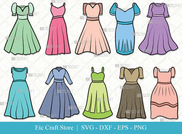 Women Frock SVG, Frock Clipart, Ladies Frock Svg, Frock Svg, Women Dress Svg, Girl Dress Svg, Designer Dress Svg, Girl Frock Bundle SVG ETC Craft 
