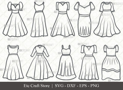 Women Frock SVG, Frock Outline, Ladies Frock Svg, Frock Svg, Women Dress  Svg, Girl Dress Svg, Designer Dress Svg, Girl Frock Bundle