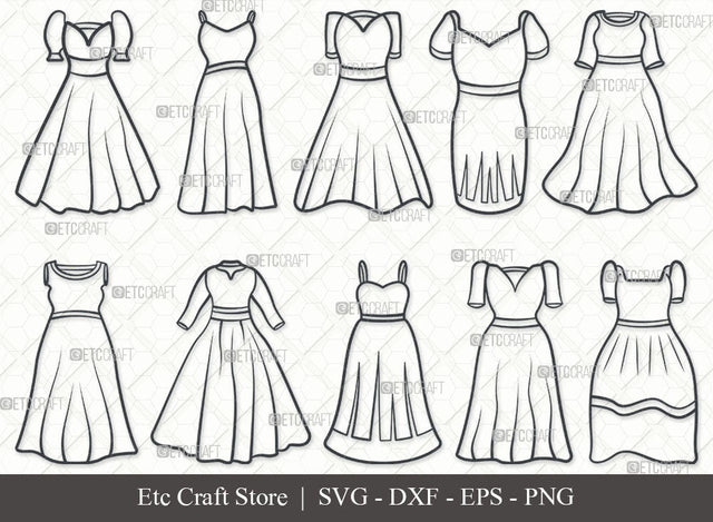 Women Frock SVG, Frock Outline, Ladies Frock Svg, Frock Svg, Women Dress Svg, Girl Dress Svg, Designer Dress Svg, Girl Frock Bundle SVG ETC Craft 