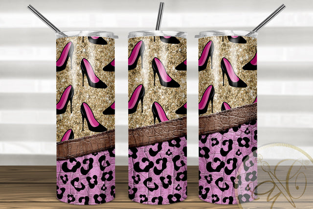 Women Shoes 20oz Skinny Tumbler Sublimation/ Leopard and Leather/ Pink Sublimation Marlene Campos 