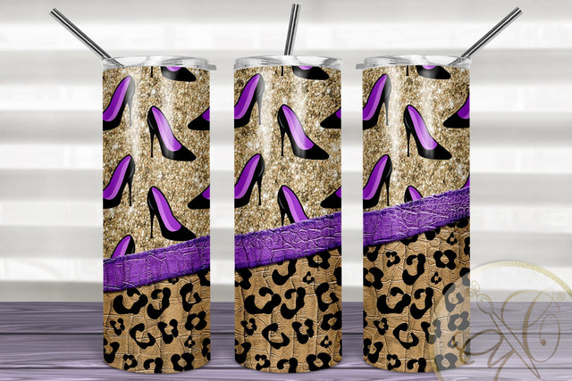 Women Shoes 20oz Skinny Tumbler Sublimation/ Leopard and Leather/ Purple Sublimation Marlene Campos 