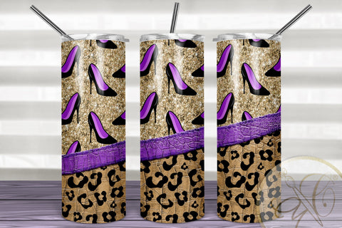 Women Shoes 20oz Skinny Tumbler Sublimation/ Leopard and Leather/ Purple Sublimation Marlene Campos 
