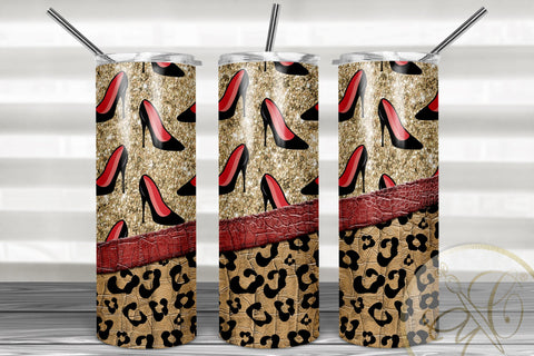 Women Shoes 20oz Skinny Tumbler Sublimation/ Leopard and Leather/ Red Sublimation Marlene Campos 
