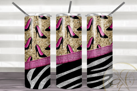 Women Shoes 20oz Skinny Tumbler Sublimation/ Zebra and Leather/ Pink Sublimation Marlene Campos 