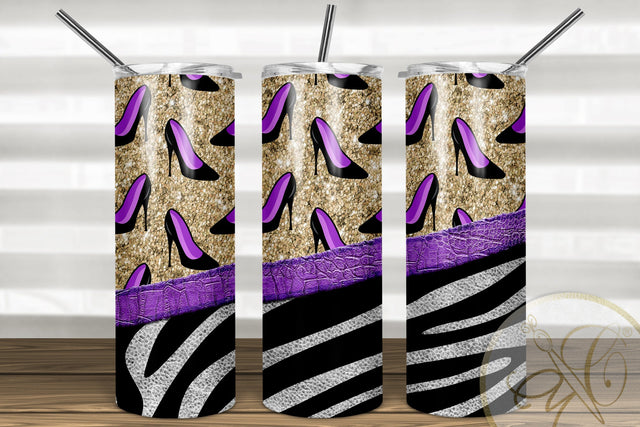 Women Shoes 20oz Skinny Tumbler Sublimation/ Zebra and Leather/ Purple Sublimation Marlene Campos 