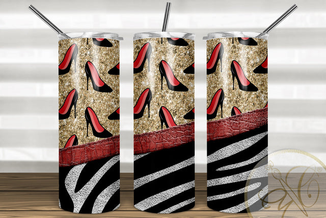 Women Shoes 20oz Skinny Tumbler Sublimation/ Zebra and Leather / Red Sublimation Marlene Campos 