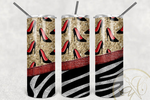 Women Shoes 20oz Skinny Tumbler Sublimation/ Zebra and Leather / Red Sublimation Marlene Campos 