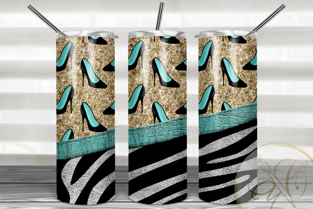 Women Shoes 20oz Skinny Tumbler Sublimation/ Zebra and Leather / Turquoise Sublimation Marlene Campos 