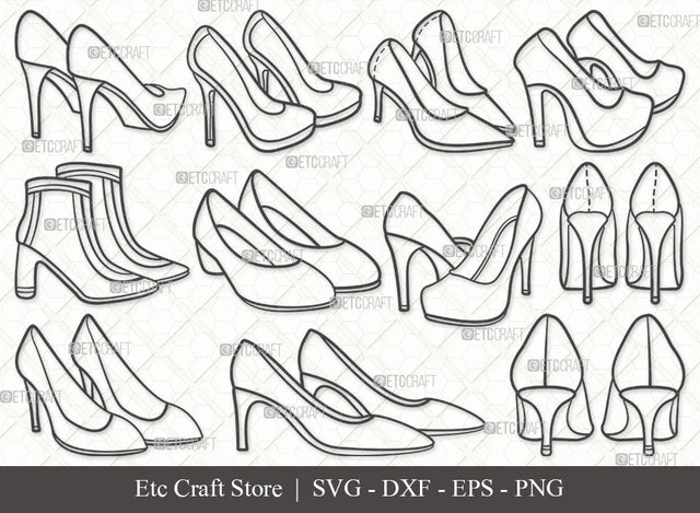 Women Shoes SVG, Shoes Outline, Women Footwear Svg, High Heel Svg, Stylish Women Shoes Svg, Shoes Svg, Women Shoes Bundle SVG ETC Craft 