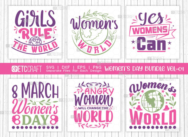 Women's Day Bundle Vol-04 | Angry Women Will Change The World Svg | Girls Rule The World Svg | Women's World Svg | Yes Women's Can Svg | Women's Day Quote Design SVG ETC Craft 