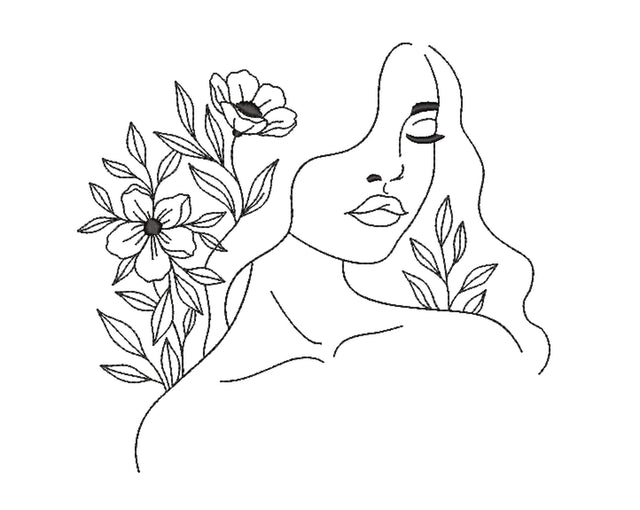 Women's Face with Flowers Embroidery Design, Women Embroidery File, 4 sizes Embroidery/Applique DESIGNS Nino Nadaraia 