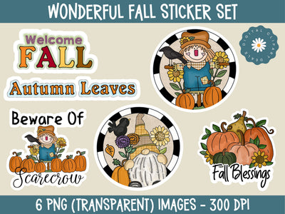 Wonderful Fall Sticker Set - Set of 6 Fall-themed Stickers Sublimation Digital Clipart Deals 
