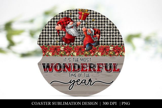 Wonderful Time of Year Gnomes Christmas Car Coaster PNG Sublimation BijouBay 