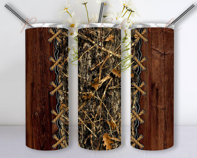 Wood and Camo Hunt for Straight, Tapered Tumbler PNG File Digital Download, 20oz Skinny Tumbler Sublimation Designs Sublimation PixelChick 