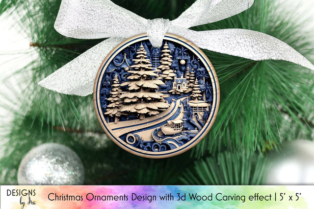 Wood Carving Christmas Ornament Sublimation Sublimation Designs by Ira 
