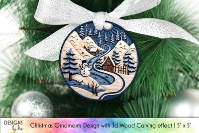 Wood Carving Effect Christmas Ornament with Snowman Sublimation Designs by Ira 