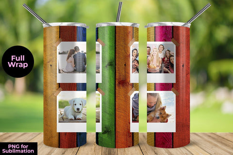 Wood Colorful Photo Frame 20oz Skinny Tumbler Wrap Template Sublimation Sublimatiz Designs 
