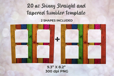 Wood Colorful Photo Frame 20oz Skinny Tumbler Wrap Template Sublimation Sublimatiz Designs 