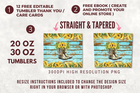 Wood Cowboy Boots Sunflower Tumbler Designs for 20oz Skinny Tumbler Sublimation PNG Wrap Tumblers - Instant Download Sublimation TumblersByPhill 