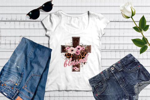Wood Cross Print Floral blessed PNG clipart Sublimation Sublimatiz Designs 