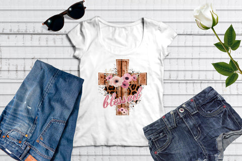 Wood Cross Print Floral blessed PNG Sublimation Sublimation Sublimatiz Designs 