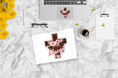 Wood Cross Print Floral & Leopard blessed PNG Sublimation Sublimation Sublimatiz Designs 