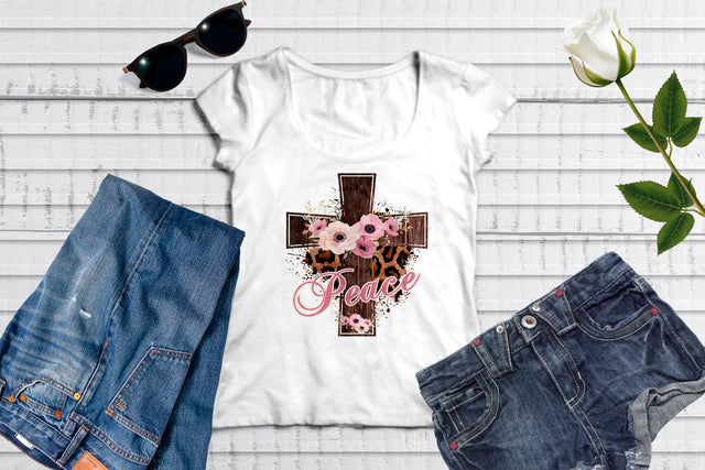 Wood Cross Print Floral peace PNG clipart Sublimation Sublimatiz Designs 