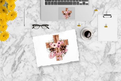 Wood Cross Print Floral peace PNG Sublimation Sublimation Sublimatiz Designs 