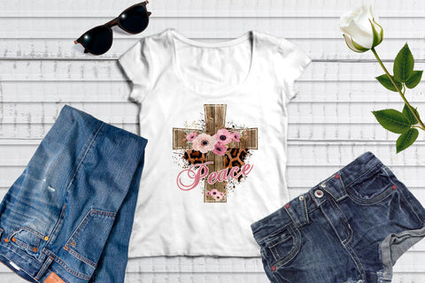 Wood Cross Print Floral peace PNG Sublimmation Sublimation Sublimatiz Designs 