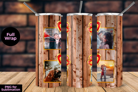 Wood Design Tumbler Sublimation Template With 4 Photo Frame Sublimation Sublimatiz Designs 