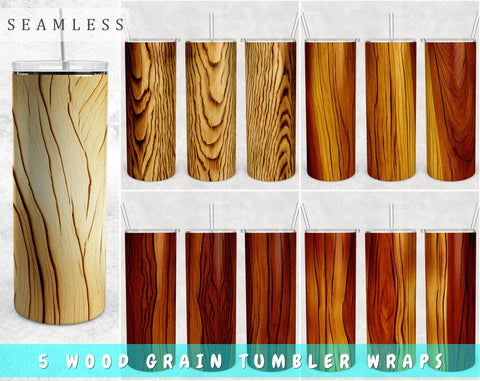 Wood Grain Tumbler Wraps Bundle, 20 Oz Skinny Tumbler Wood Sublimation Designs, Seamless Wood Texture PNG, 5 Designs Sublimation HappyDesignStudio 