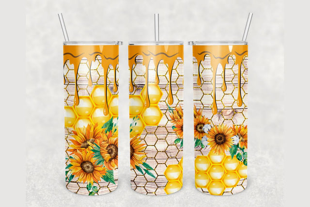 Wood Honeycomb Floral Tumbler sublimation design 20 oz skinny tumbler wrap Sublimation BambinaCreations 