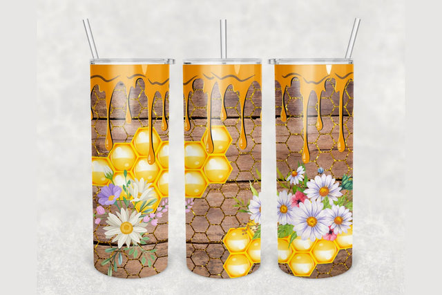 Wood Honeycomb Flower Tumbler sublimation design 20 oz skinny tumbler wrap Sublimation BambinaCreations 
