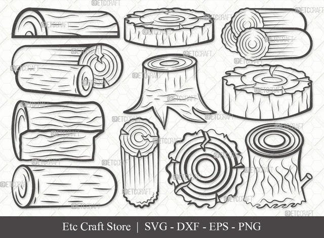 Wood Log Outline SVG Cut File | Wood Svg | Tree log Svg | Tree Rings Svg | Growth Rings Svg | Bundle SVG ETC Craft 