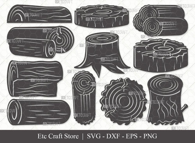 Wood Log Silhouette SVG Cut File | Wood Svg | Tree log Svg | Tree Rings Svg | Growth Rings Svg | Bundle SVG ETC Craft 