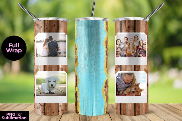Wood Photo Frame 20oz Skinny Tumbler Wrap Template for Sublimation Sublimation Sublimatiz Designs 