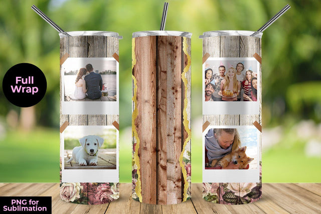 Wood & Roses Frame 20oz Skinny Tumbler Wrap Template for Sublimation Sublimation Sublimatiz Designs 