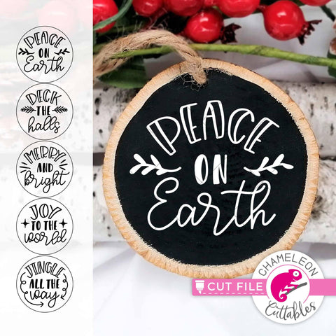 Wood rounds ornament Christmas phrases bundle svg png dxf SVG Chameleon Cuttables 