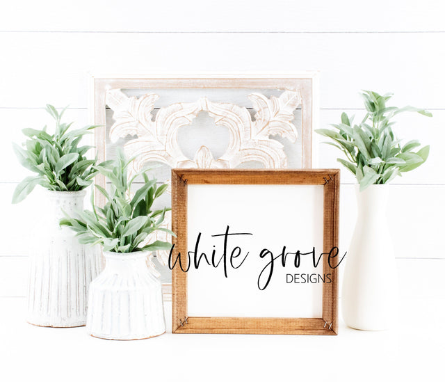 Wood Sign Mockup 10x10 | Farmhouse Reverse Canvas Sign Mock Up Mock Up Photo White Grove Designs 