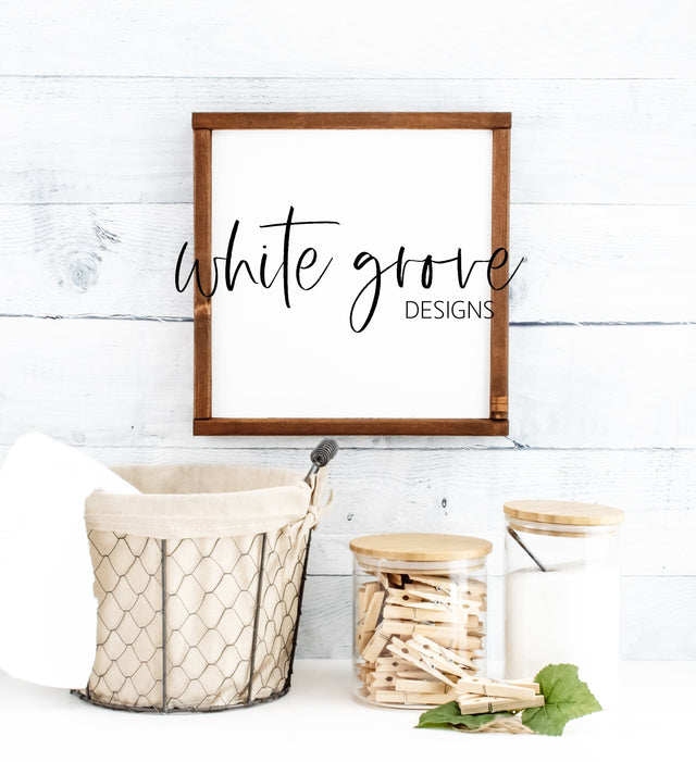 Wood Sign Mockup 12x12 | Farmhouse Laundry Sign Mock Up Mock Up Photo White Grove Designs 