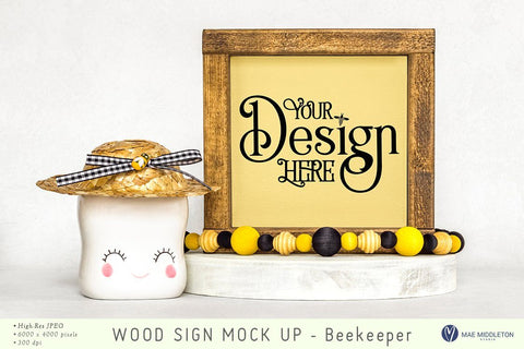 Wood Sign mockups | 3 bee-themed styled photos Mock Up Photo Mae Middleton Studio 