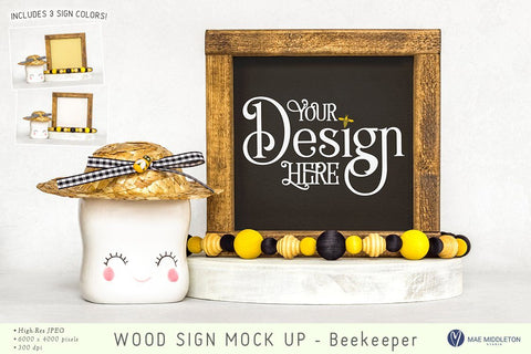 Wood Sign mockups | 3 bee-themed styled photos Mock Up Photo Mae Middleton Studio 