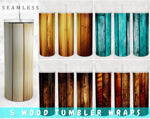 Wood Tumbler Wraps Bundle, 20 Oz Skinny Tumbler Wood Grain Sublimation Designs, Seamless Wooden Tumbler PNG, 5 Designs Sublimation HappyDesignStudio 