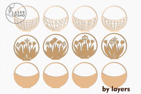 Wooden Basket with Flowers Bundle Multilayer Laser Cut Files, Mandala, 3D Designs, Mini Design Bundles, Gift for Mother's Day SVG LaserCutano 