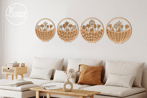 Wooden Basket with Flowers Bundle Multilayer Laser Cut Files, Mandala, 3D Designs, Mini Design Bundles, Gift for Mother's Day SVG LaserCutano 