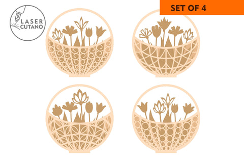 Wooden Basket with Flowers Bundle Multilayer Laser Cut Files, Mandala, 3D Designs, Mini Design Bundles, Gift for Mother's Day SVG LaserCutano 