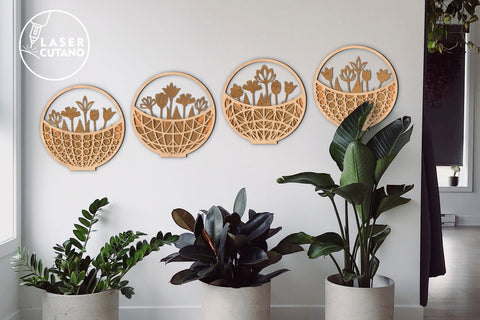 Wooden Basket with Flowers Bundle Multilayer Laser Cut Files, Mandala, 3D Designs, Mini Design Bundles, Gift for Mother's Day SVG LaserCutano 