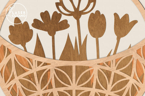 Wooden Basket with Flowers Bundle Multilayer Laser Cut Files, Mandala, 3D Designs, Mini Design Bundles, Gift for Mother's Day SVG LaserCutano 